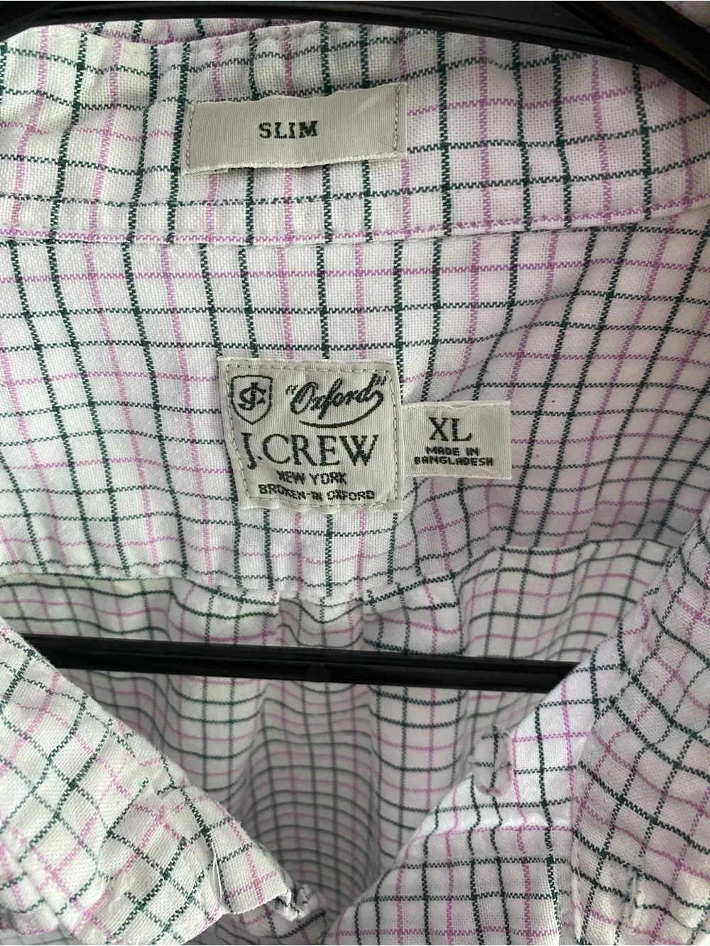 J. Crew Mens  Button-Down Shirt with Green and Pink grid